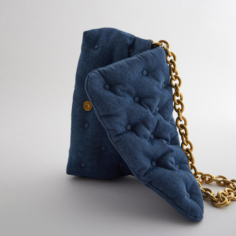 Denim quilted shoulder bag