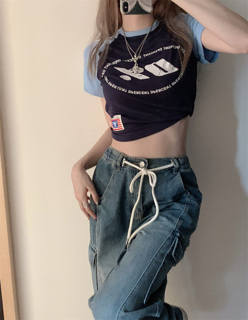 High Street Drawstring Elastic Jeans