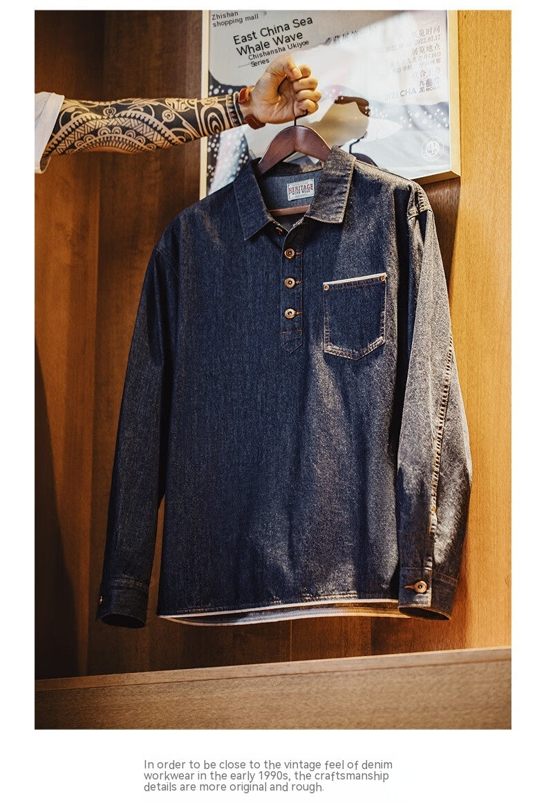 Denim Pullover Long-Sleeve Shirt