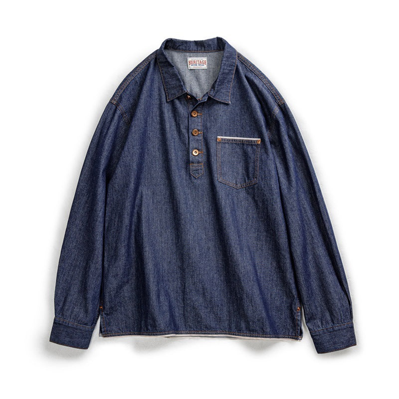Denim Pullover Long-Sleeve Shirt
