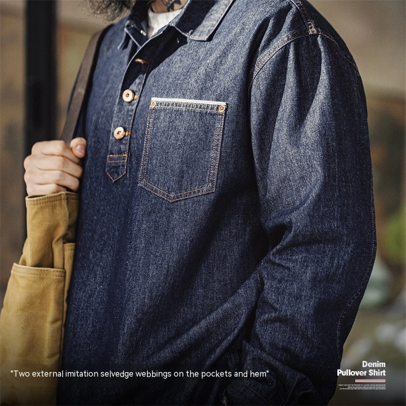 Denim Pullover Long-Sleeve Shirt