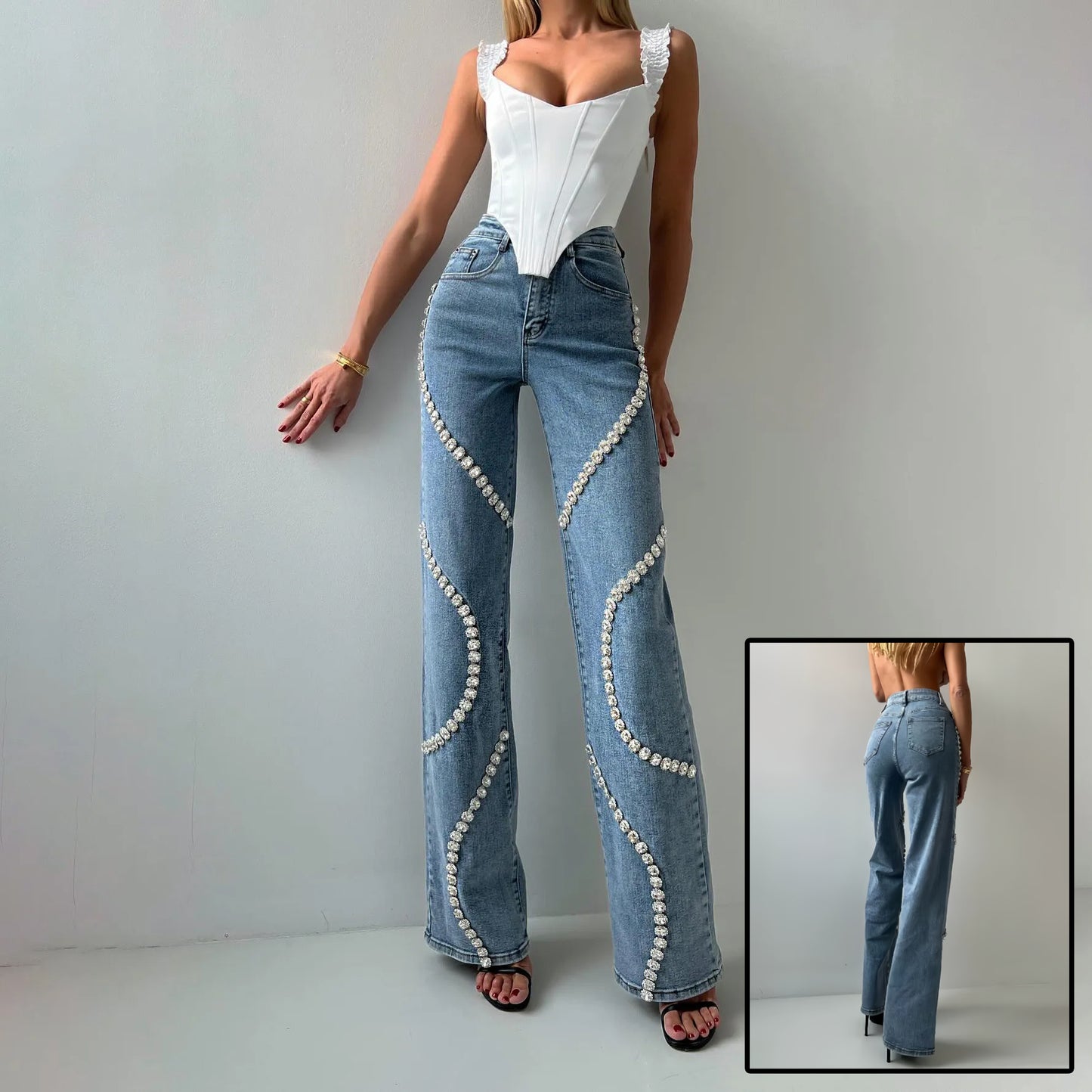 Rhine Stones Denim Pants
