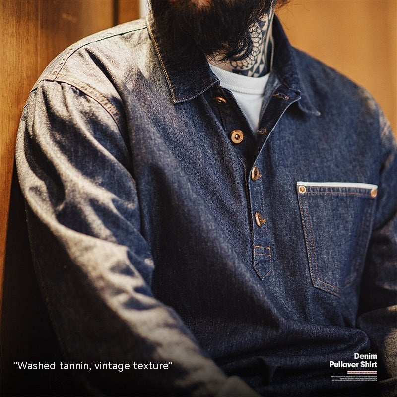 Denim Pullover Long-Sleeve Shirt