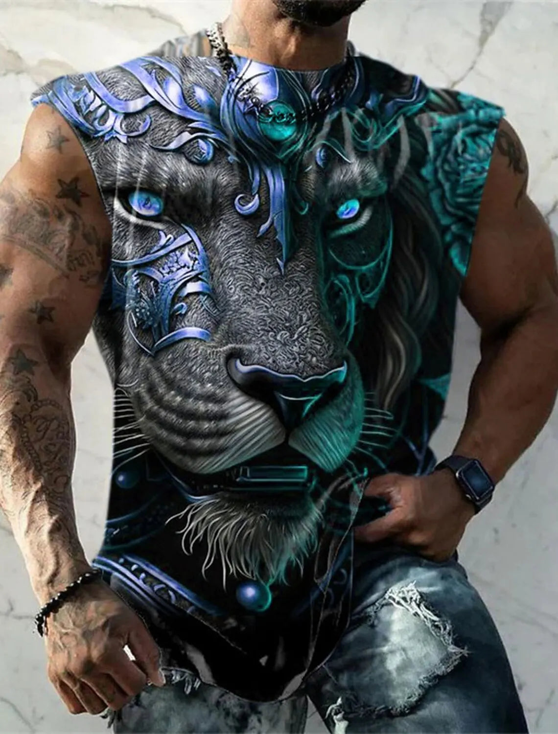 Men Printed Sleeveless T Shirt