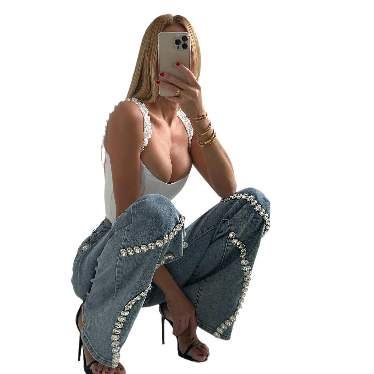 Rhine Stones Denim Pants