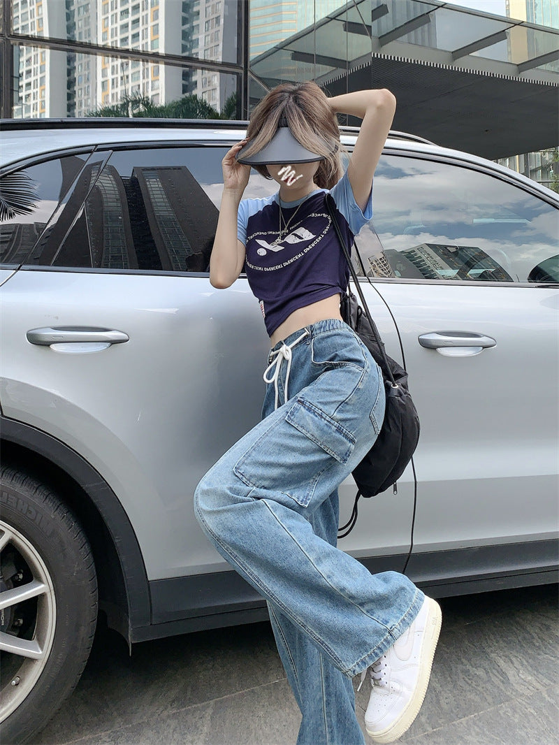 High Street Drawstring Elastic Jeans