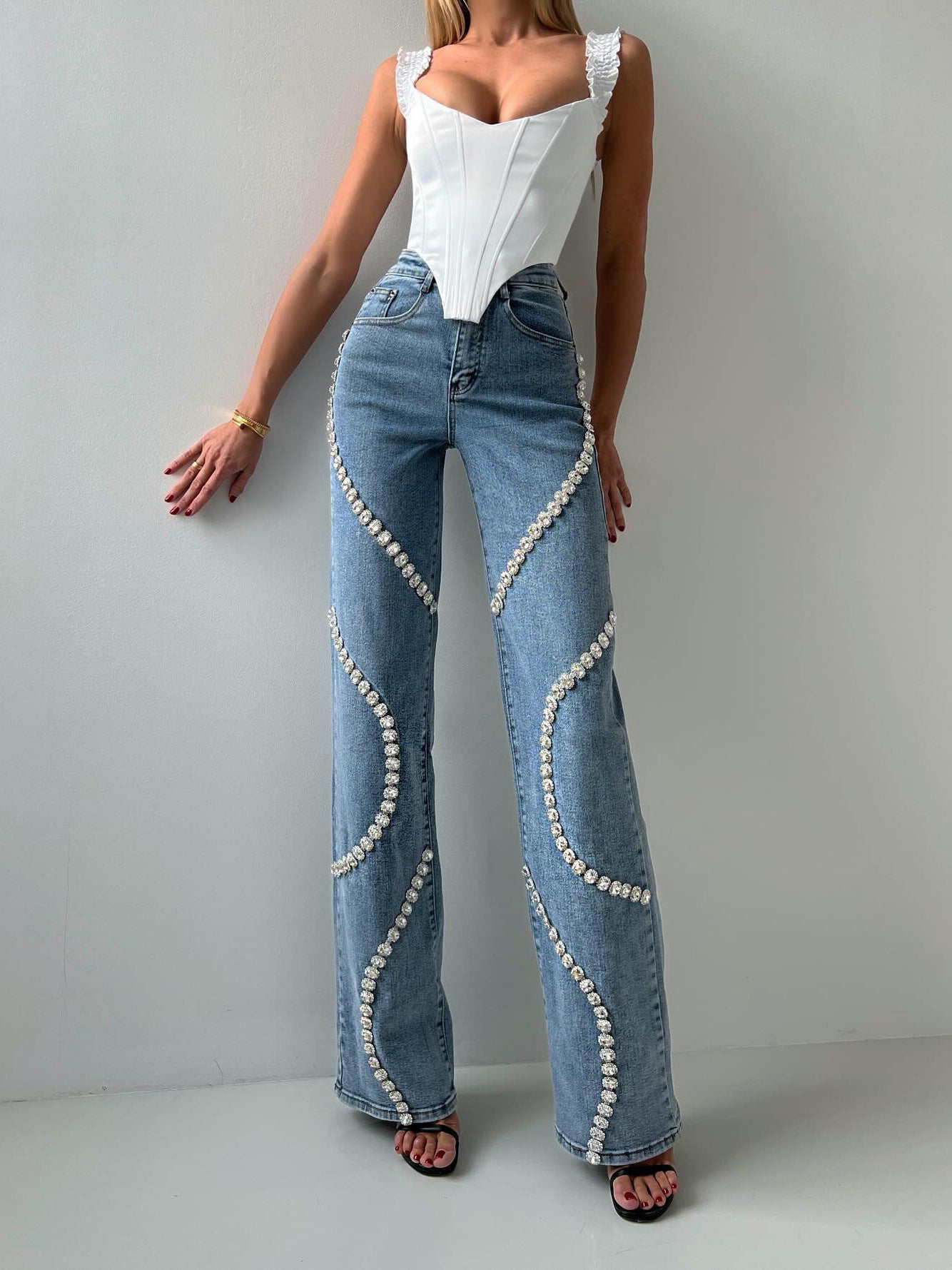 Rhine Stones Denim Pants