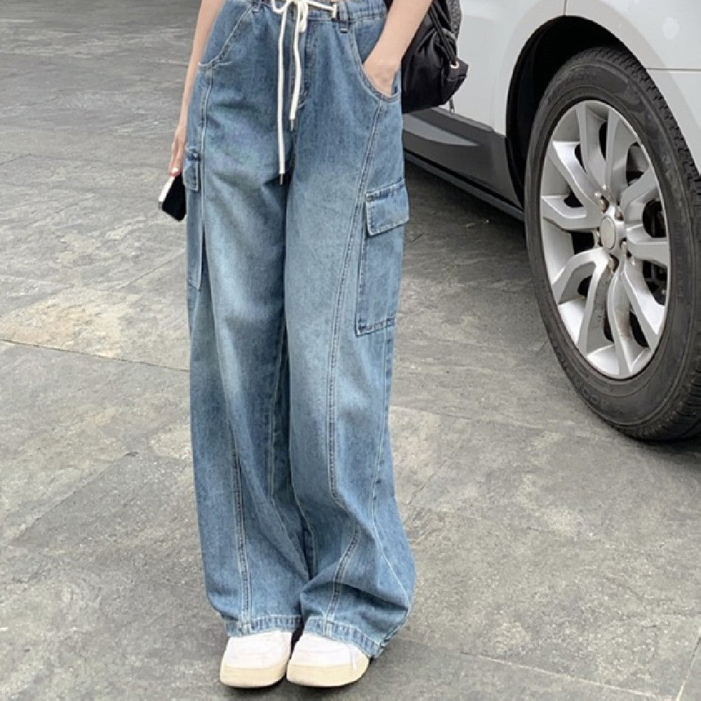 High Street Drawstring Elastic Jeans