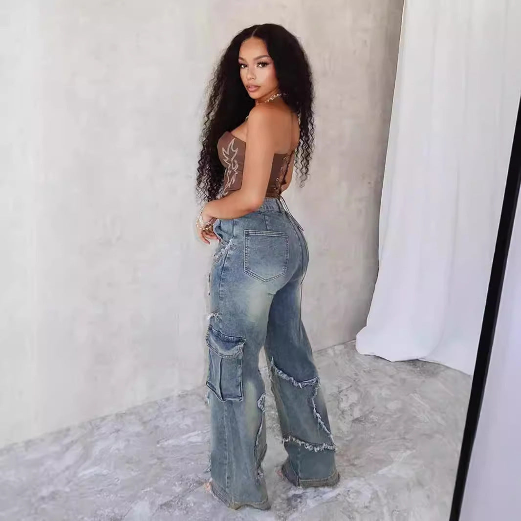 Fringed Loose Straight Casual Pants