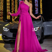 One-shoulder Long Sleeve Evening Dress