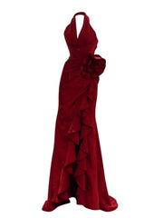 Wine Red Elegant Halter Dress