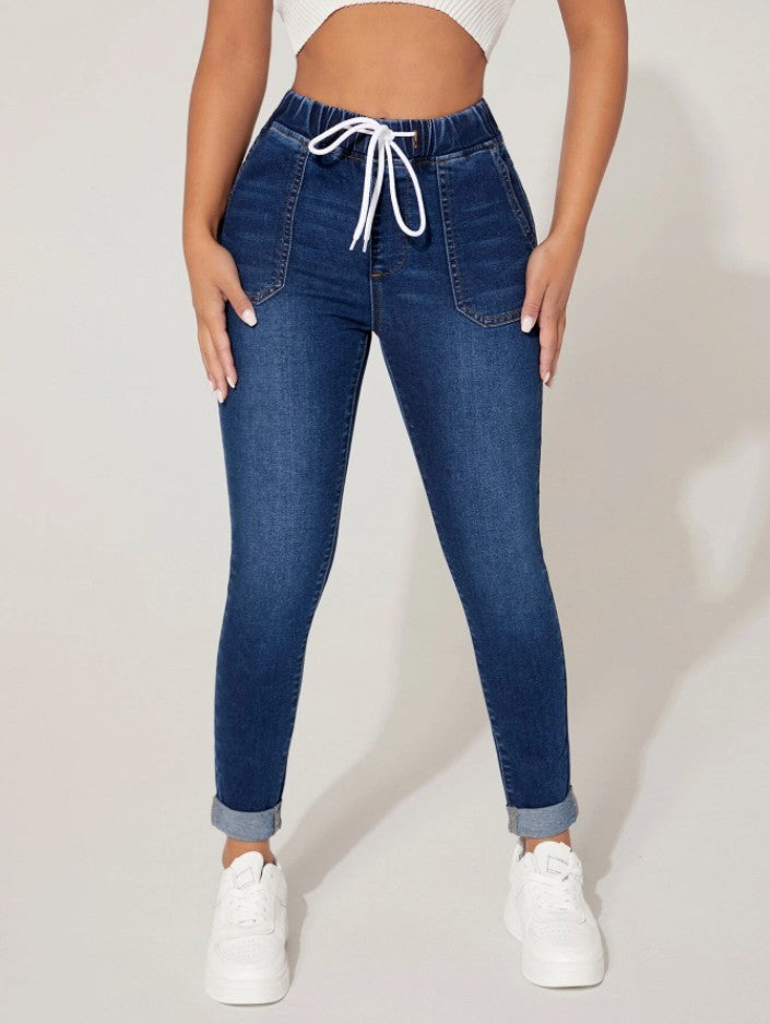Drawstring Elastic Skinny Jeans