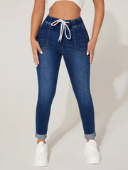 Drawstring Elastic Skinny Jeans