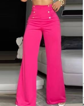 Double-breasted Micro-stretch Wide-leg Pants