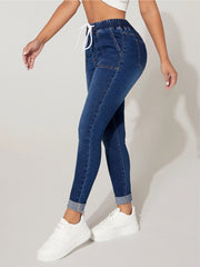 Drawstring Elastic Skinny Jeans