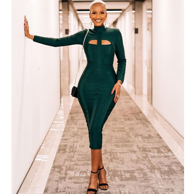 Dark Green Slim Fit Bandage Dress