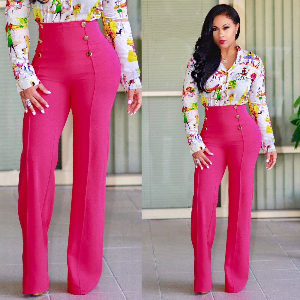 Double-breasted Micro-stretch Wide-leg Pants