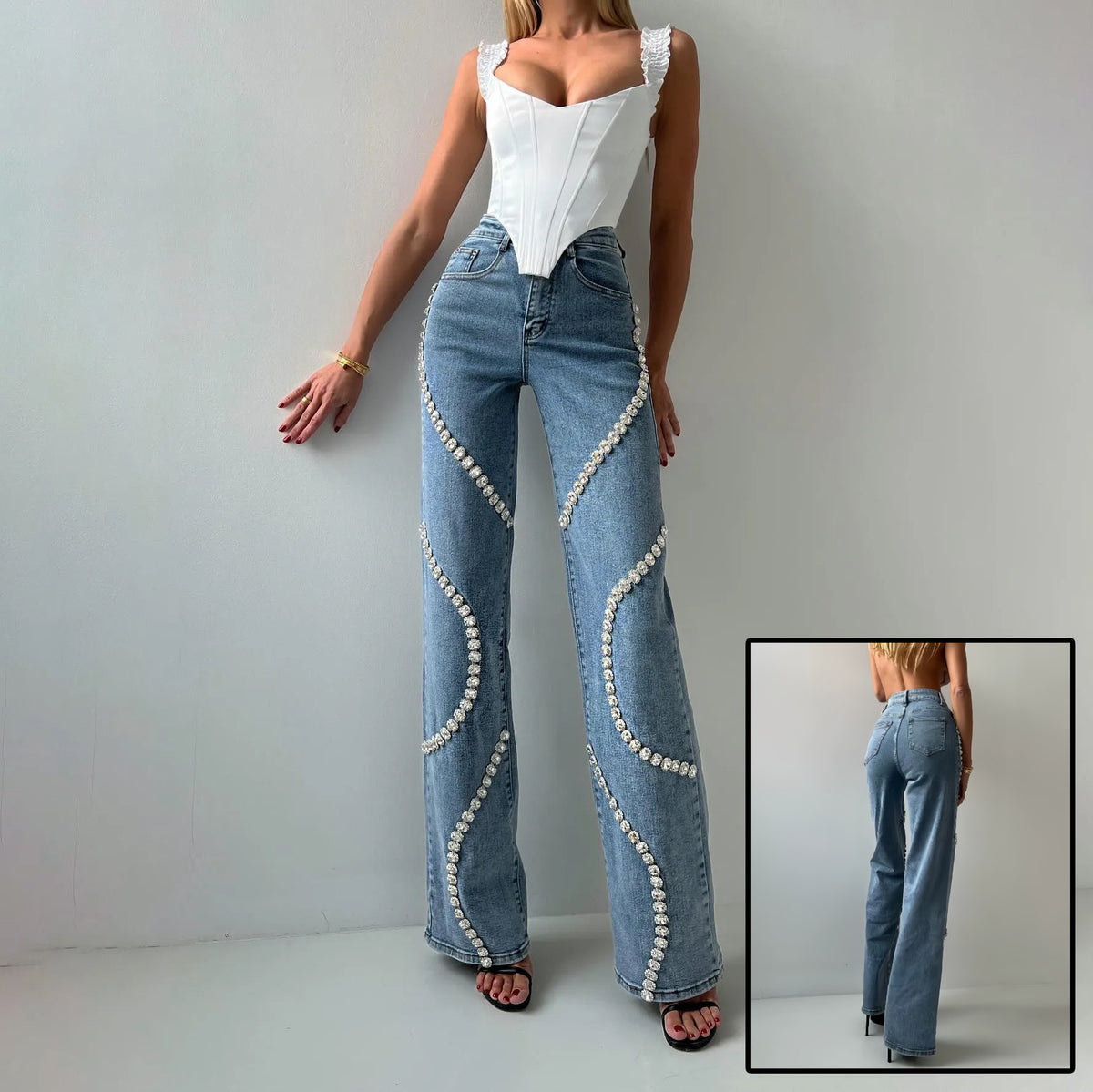 Rhine Stones Denim Pants