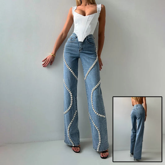 Rhine Stones Denim Pants