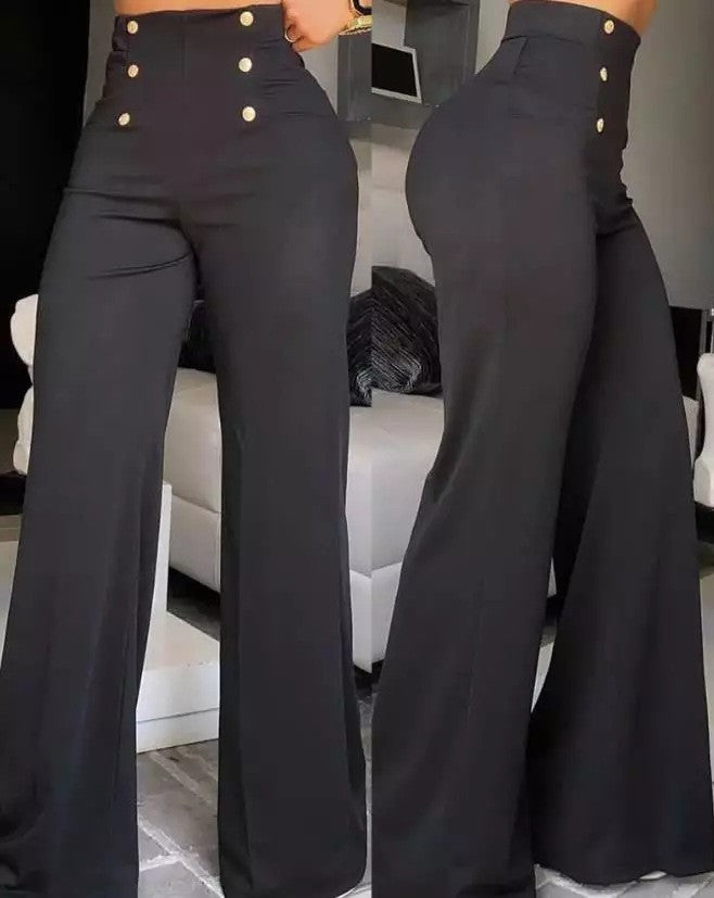 Double-breasted Micro-stretch Wide-leg Pants