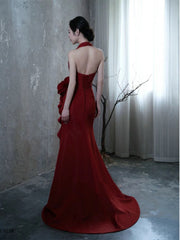 Wine Red Elegant Halter Dress