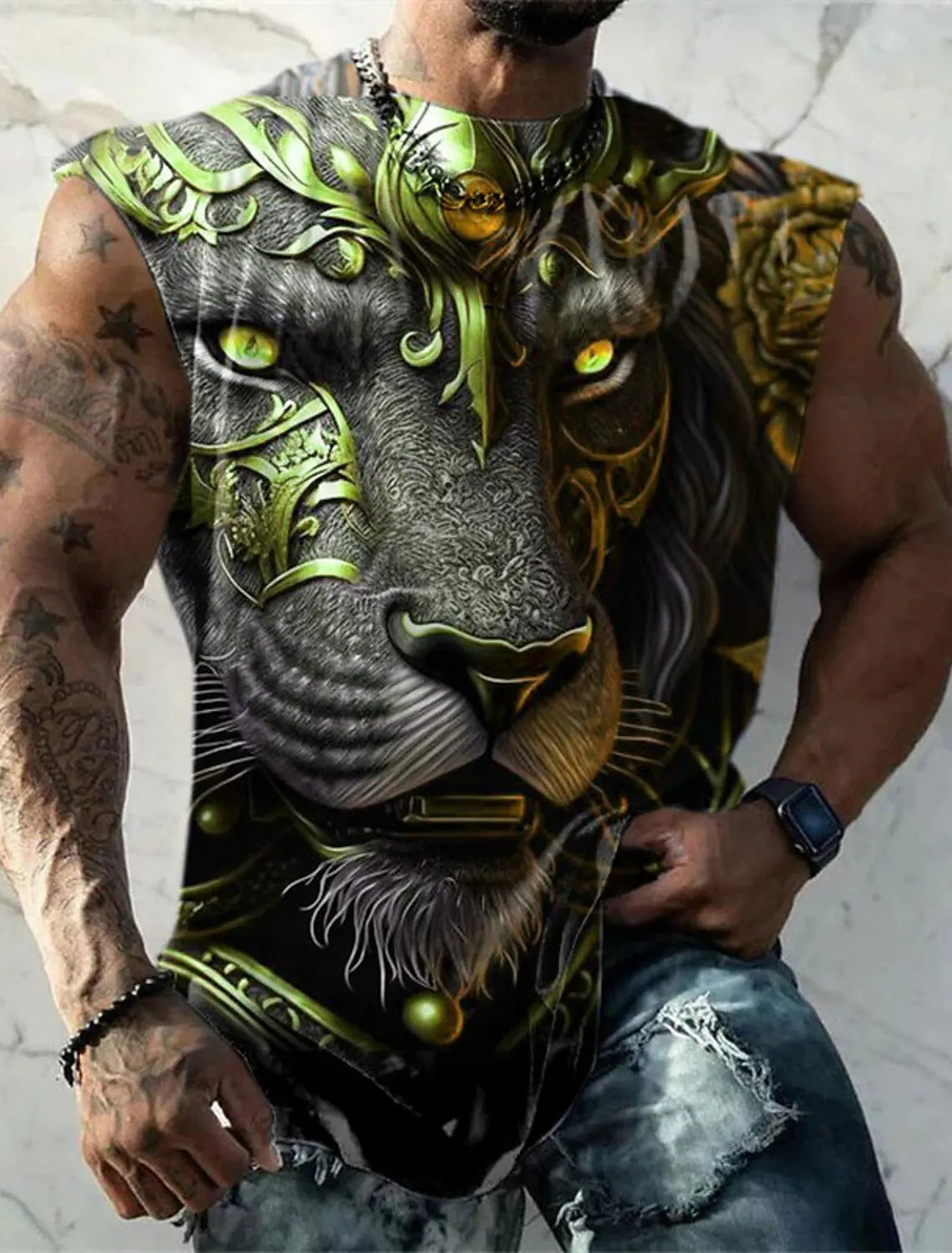 Men Printed Sleeveless T Shirt