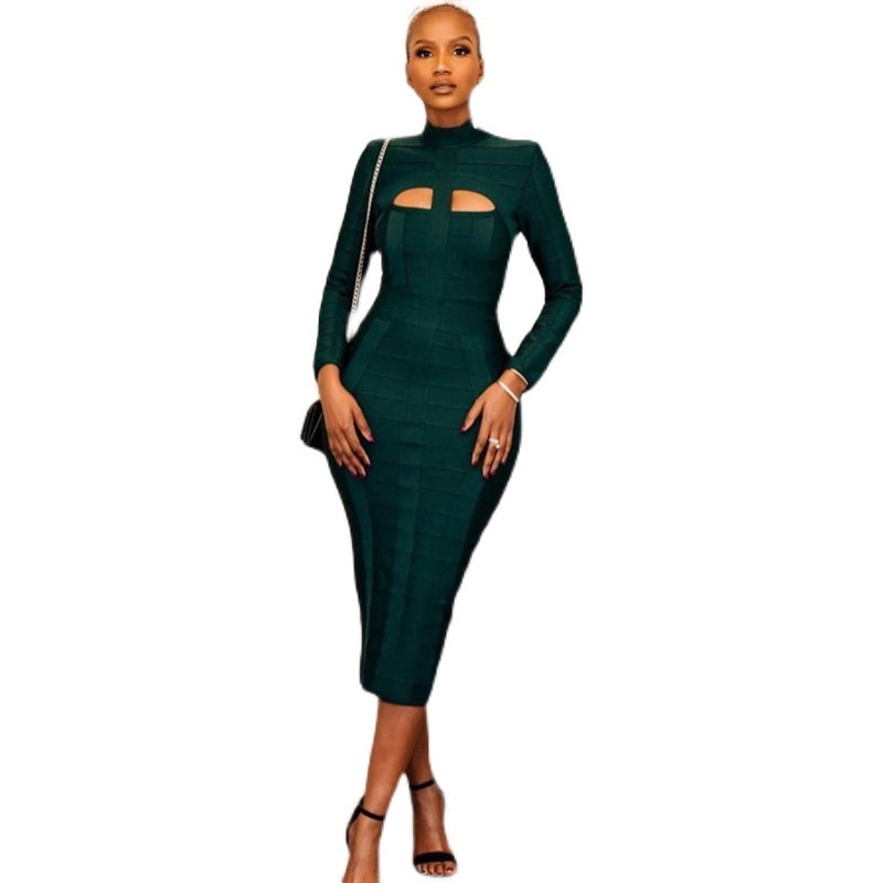 Dark Green Slim Fit Bandage Dress