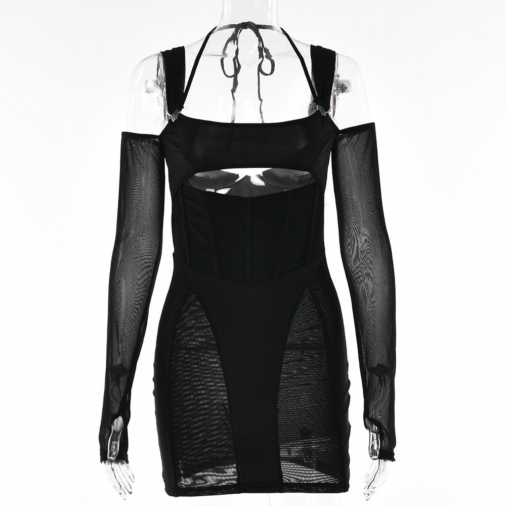 Sling Backless Mesh Dress