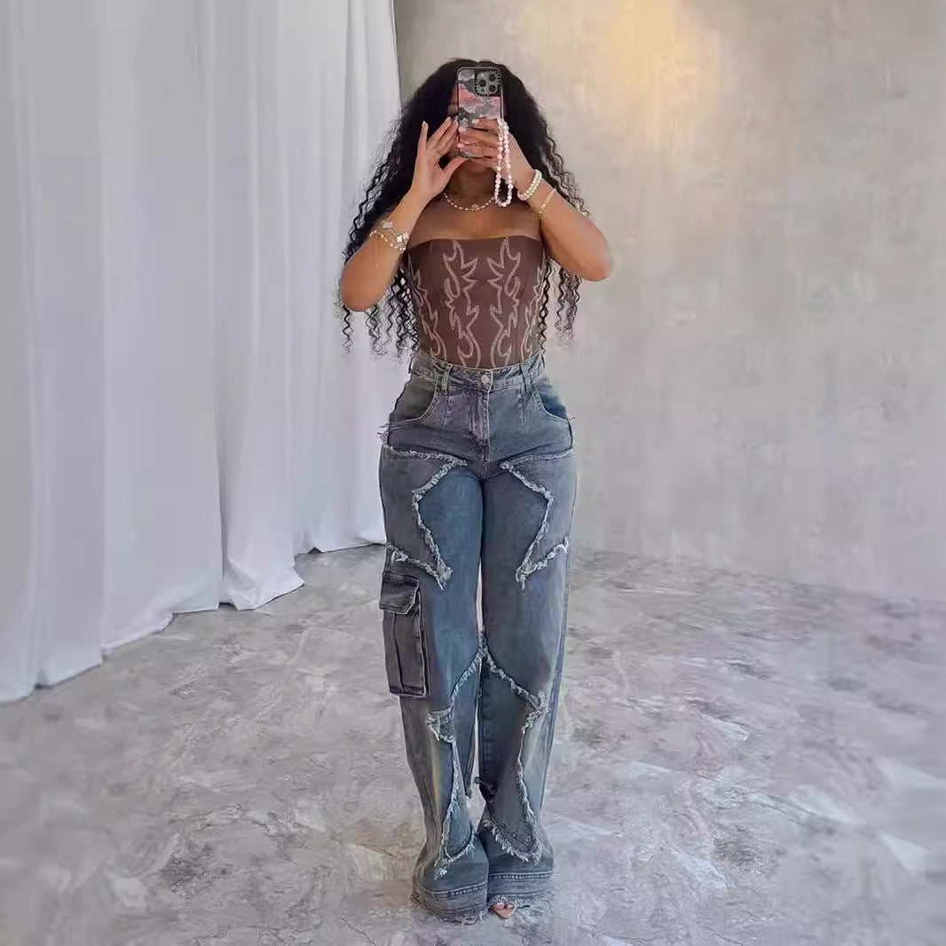 Fringed Loose Straight Casual Pants