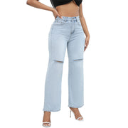 Elegant Ripped Wide-leg Jeans