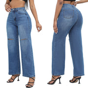 Elegant Ripped Wide-leg Jeans