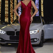 Deep V Strap Fishtail Evening Dress