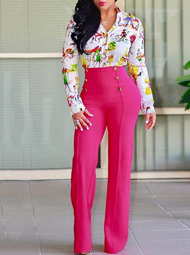Double-breasted Micro-stretch Wide-leg Pants