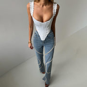Rhine Stones Denim Pants