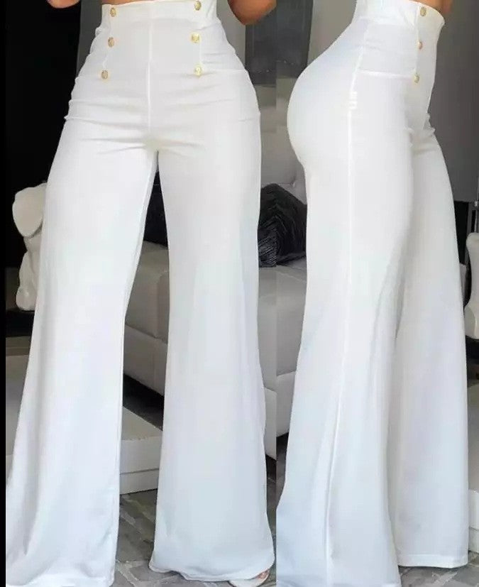 Double-breasted Micro-stretch Wide-leg Pants