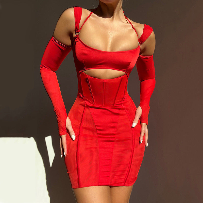 Sling Backless Mesh Dress