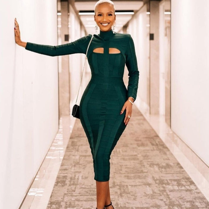 Dark Green Slim Fit Bandage Dress